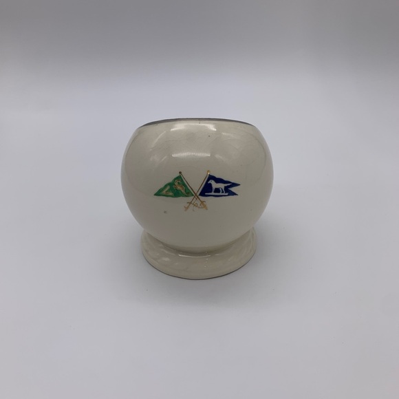 Mid Century Found Footed Ceramic Cigar Ashtray Half Circle Flag Logo Silver Rim - Picture 12 of 12
